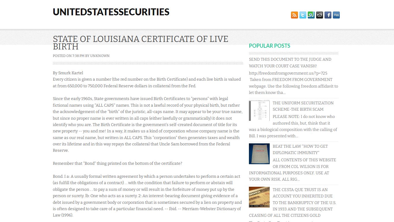 STATE OF LOUISIANA CERTIFICATE OF LIVE BIRTH - Blogger